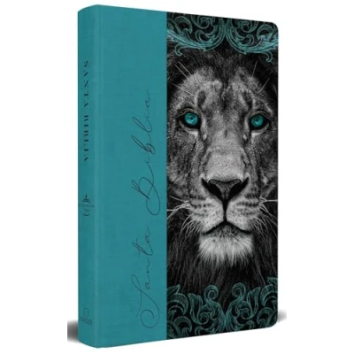 Bild av Biblia RVR 1960 letra grande, tamaño manual, tapa dura de tela León aguamarina / Spanish Bible Handy Size Large Print Hardcover Cloth Lion Aquamari