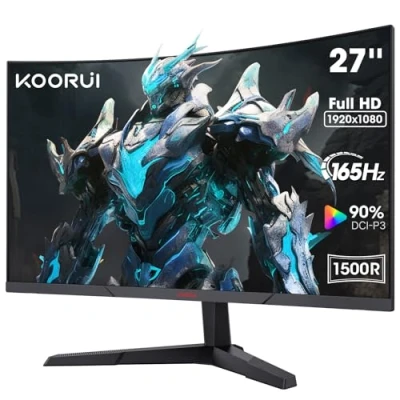 Bild av KOORUI 27 tums böjd spelskärm, FHD 1080p, 1 ms svarstid, 180 Hz uppdateringsfrekvenser, HDMI 2.0/DP 1.2, 250cd/m² ljusstyrka, svart 27E6CA