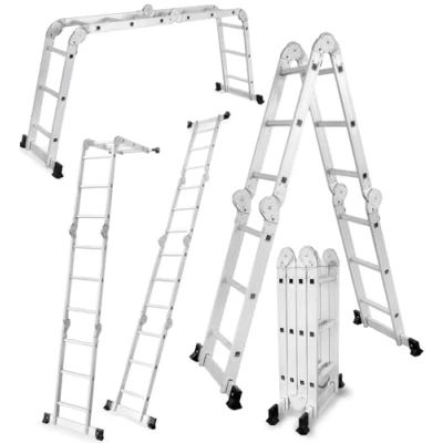 Bild av DRABEST Ledad stege 4x3 stegpinnar Fällbar stege, aluminiumstege Maximal belastning upp till 125 kg Multifunktionsstege, förlängningsstege Aluminiumstege, hopfällbar 0,33 x 0,98 0,25 m
