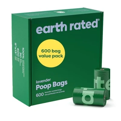 Bild av earth rated Jordklassade hundbajspåsar värdepaket, läckagefria och extra tjocka husdjursavfallspåsar för stora små hundar, påfyllningsrullar, lavendeldoftande, 600 stycken