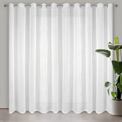 Bild av Eurofirany Lucy Voile gardin med öljetter 1 st. transparent linneutseende, transparent, enfärgad, för sovrum, vardagsrum, barnrum, 200 x 250 cm, vit