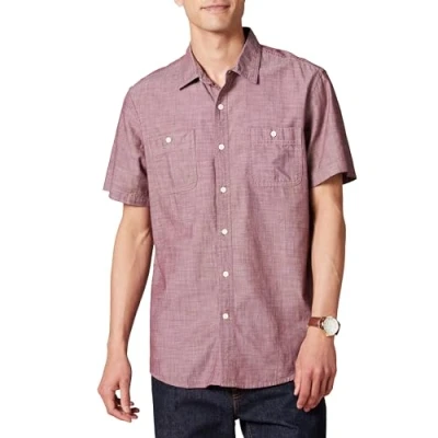 Bild av Amazon Essentials Men&#039;s Kortärmad Chambray skjorta, Vinröd, S