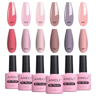 Bild av AIMEILI torkas av UV LED pastell hudfärgad gel nagellack flerfärg/mixad färg/kombo färg set med 6 st x 10 ml kit 22