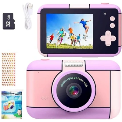 Bild av YunLone barnkamera digitalkamera 2,4 tums digital kamera för barn selfie fotokamera 1080P FHD video med 32G kort, 4x zoom, fotoapparat pojkar flickor 3 4 5 6 7 8 9 10 år