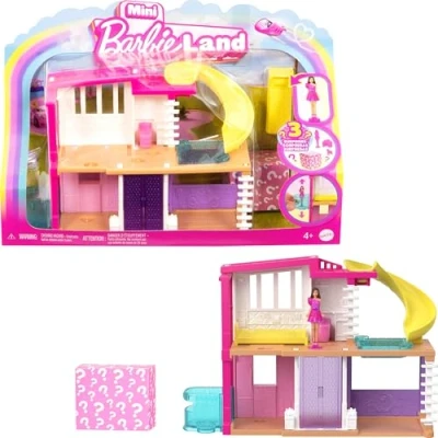 Bild av Barbie Mini BarbieLand dockhuslekset, minidrömhus med överraskningsdocka på 4cm, möbler och tillbehör, plus hiss pool, 4 år+, HYF47