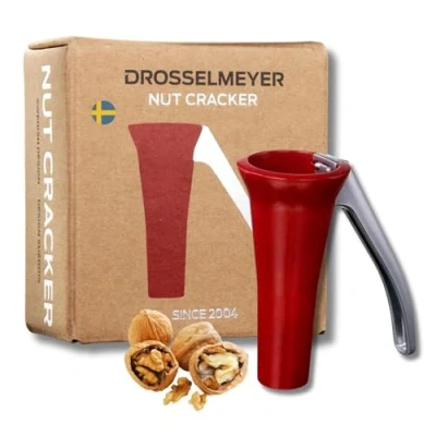 Bild av Drosselmeyer Nötknäckare, nötknäppare, passar alla nötter, minimal ansträngning för att knäcka hårda skal, inga skal som flyger &amp; fingrar blir klämda, svensk design (Röd)