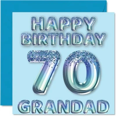 Bild av 70:e födelsedagskort för farfar blå glitter festballonger grattis på 70 år gammal från barnbarn, 145 mm x födelsedag gratulationskort present
