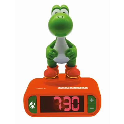 Bild av Lexibook, Super Mario, Yoshi Nattlampa väckarklocka, Ljud och Melodier, LCD Bakgrundsbelyst skärm, Självlysande, Snooze, Orange, RL800NI1