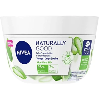 Bild av NIVEA NATURALLY GOOD 3 i 1 fuktighetskräm för flera ändamål (1 x 200 ml), Dagkräm berikad med Aloe Vera ekologisk, kroppsvård, ansikte och händer vätskebalans 24 timmar