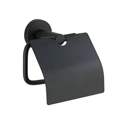 Bild av WENKO Toalettpappershållare i rostfritt stål Bosio svart matt med lock toalettrullshållare, lock, stål, 15 x 13,5 7 cm,