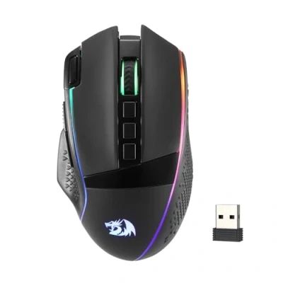 Bild av Redragon M991 trådlös spelmus, 26 000 DPI 3 läge spelmöss med snabb brandnyckel, 9 makroknappar, kraftfull kapacitet och RGB bakgrundsbelysning för PC/Mac/bärbar dator, svart