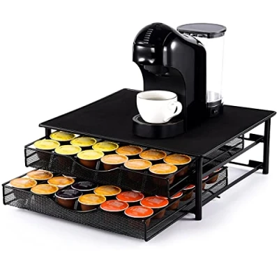 Bild av SYSYLY Kapselhållare kaffekapslar förvaring av 72 Levereras med 2 lådor Halkfria fötter, robust, stötsäker och Slitstark metall Dolce Gusto tillbehör Svart