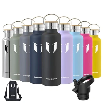 Bild av Super Sparrow Vattenflaska 750ml Rostfritt Stål Metallflaska Termos Standard Mun Giftfri BPA Fri Perfekt Som Sportflaska 2 Lock