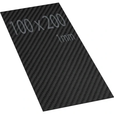 Bild av Kolfiberplatta på 100 x 200 mm. 1 mm tjock. Matt 3K kolfiberfolie. Robust och hög hårdhet, för CNC skärning.