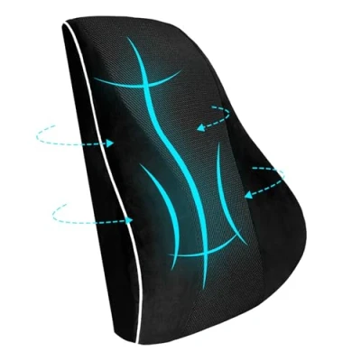 Bild av USHOP minnesskum ryggkudde, ergonomisk ländryggskudde med dubbelsidig termokontroll, ryggstödskudde av hög densitet, justerbara dubbla remmar och avtagbart fodral