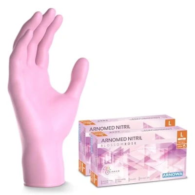 Bild av 200 ARNOMED engångshandskar rosa, nitrilhandskar L, med 2x 100 st/box, purderfria handskar, latexfria gummihandskar, finns i XS, S, M, L &amp; XL.
