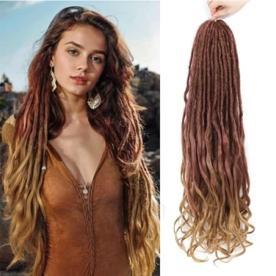 Bild av DT CHERYL Loose Wave Dreadlocks 24 Tum Double Ended Dreadlock Extensions With French Curly Ends (R27#, 10 st)