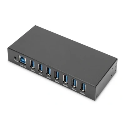 Bild av DIGITUS industriell 7 portars USB hubb 7x A 3.0 5 Gbit/s SuperSpeed 15 kV ESD skydd metallhölje DIN skenmontage svart