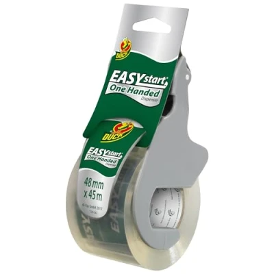 Bild av Duck Easy Start förpackningstejp transparent tejp för noggrann snabbförpackning med en hand även tunga lådor 48 mm x 45 m