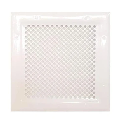 Bild av Perforerad Luftventil av Metall Tillverkad Galvaniserat Stålpulver Belagt i RAL9016, Metallventilationsgaller Vit Färg, Eldstad Värmeavskiljare, Konvektionsluftsgaller. (18 x 18 cm)