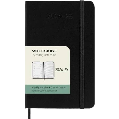 Bild av Moleskine veckoplanerare 2024 2025, 18 månader med utrymme för anteckningar, hårt skydd och elastisk stängning, fickstorlek 9 x 13 cm, färg svart