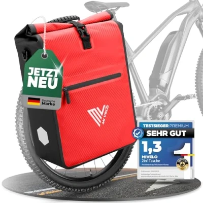 Bild av MIVELO 2 i 1 cykelväska för bagagehållare, pakethållare, väska, 100 % vattentät bagagehållare (rödkolon, 22 l)