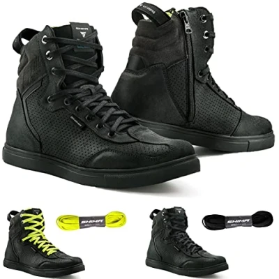 Bild av SHIMA Rebel WP, vattentäta motorcykelskor för män förstärkta motorcykelsneakers med dragkedja på sidan, ankelstöd, halkfri sula, växelhandtag (svart, 41), svart, 41 EU