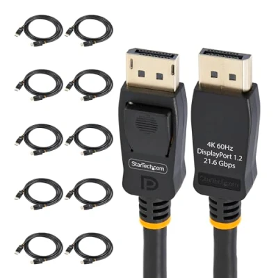 Bild av StarTech.com 2m VESA Certified DisplayPort 1.2 Cable 10 Pack 4K 60Hz kabel (hane) spärrad till 2 m 4K60Hz UHD stöd, stereo 3D svart (paket om 10)