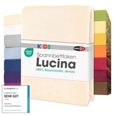 Bild av CelinaTex Jersey spännlakan Lucina för barn trepack 60 x 12070 140 cm natur beige 100% bomull kammad supermjuk dra på lakan, linneduk, elastisk, stretch, Oeko Tex