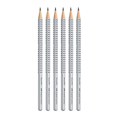 Bild av Faber Castell Blyertspenna Grip 2001 i förpackning med 6, hårdhet: HB, fodralets färg: silver 2B