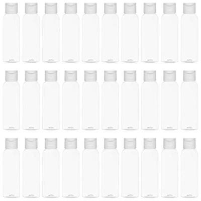 Bild av Belle Vous 30 Pack Klara Plast Flopp Kork Påfyllbara Flaskor 60 ml Vätskebehållare Återanvändbar Tom Tryck Kosmetika Flaska för Resor, Vatten, Kräm, Balsam, Artiklar och Schampo
