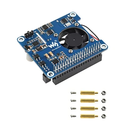 Bild av Power over Ethernet PoE HAT (C) för Raspberry Pi 4B / 3B +, 802.3af at Network Standard, 5V USB A &amp; 12V Header Outputs, Onboard Cooling Fan och MP8676 Buck Chip