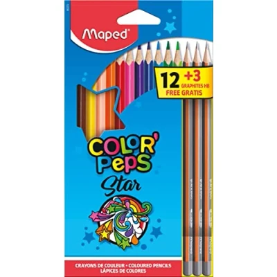 Bild av Maped 832272 12 x färgpennor, färgpennor COLOR&#039;PEPS och 3 blyertspennor GRAPH&#039;PEPS, 15 stycken (1 pack)