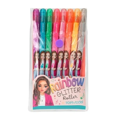 Bild av Depesche 12192 TOPModel Rainbow Glitter gelpennor set i transparent väska med tryckknappslås, 8 pennor glitterfärger för att skriva och dekorera