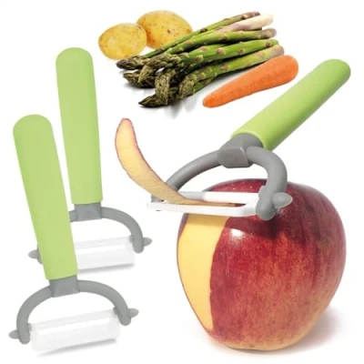 Bild av COM FOUR® 3x skalare med keramiskt blad för frukt och grönsaker särskilt vass universalskalare rostsäker pendelblad av keramik (3 stycken grön)