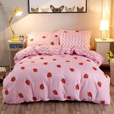 Bild av Homewish Kawaii sängkläder rosa jordgubbe dekor täcke set för kvinnor flickor barn rum söt mjuk vändbart påslakan enkel storlek