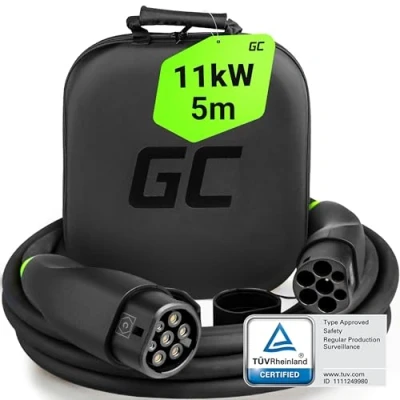 Bild av Green Cell GC Snap Typ 2 Laddkabel 11kW 5m 16A för EV Elbilar till 3 fas TÜV Kompatibel med Model Y S X, ID.3, ID.4, Q4 e tron, i4, iX1, 500e, Enyaq, EV6, EQA inkl. Premiumfodral