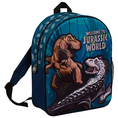 Bild av Jurassic World väska pojkar ryggsäck T Rex dinosaurie för barn tillbaka till skolan lunchväska, BLÅ, en storlek