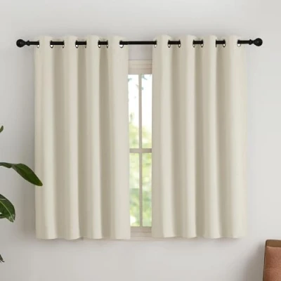 Bild av Nicestown Fönstergardiner ogenomskinlig beige mörkläggningsgardin öljetter gardiner för små fönster gardin med sovrum, termiska gardiner, ljusbeige H 145 x B 140 cm