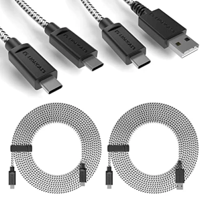 Bild av Lioncast 4 m PS5 laddningskabel för Playstation 5 styrenhet, meter snabb Sony Set (2 st) svart/vit (1 x USB C till A &amp; 1 C)