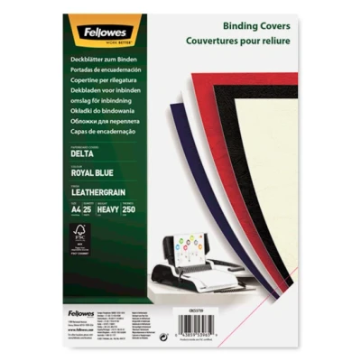 Bild av Fellowes A4 100 procent återvinningsbara bindningsskydd i läder, tungvikt, 250 gsm presentationsskydd, FSC, blå, paket med 25