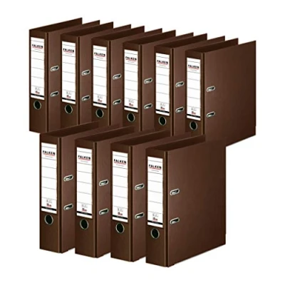 Bild av Original Falken 10 Pack Chromocolor Premium mappar. Made in Germany. Plastfolie utanför och innanför 8 cm bred DIN A4 brun ringpärm mapp brevmapp kontorsmapp plastmapp slitsad
