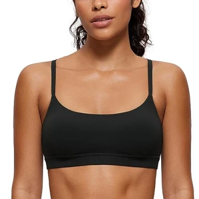 Bild av CRZ Yoga Dam Butterluxe Justerbar Spaghetti Strap Sport BH Scoop Neck Trådlös vadderad Workout Crop Top Svart XXS