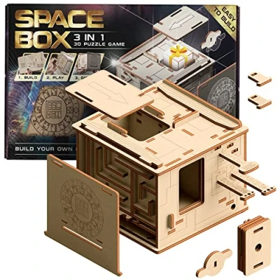 Bild av ESC WELT Space Box 3D pusselspel 3 i 1 pusselbox modellbygge escape room spel träpussel och presentförpackning gåtask för barn, pusselpresenter
