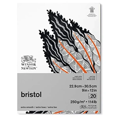 Bild av Winsor &amp; Newton 6661548 Bristol ritpapper i block 20 ark 22,9 x 30,5 cm, 250 g/m², huvudlimmad, strålande vitt papper för teckningar med tekniska pennor, fineliner, bläck, markörer