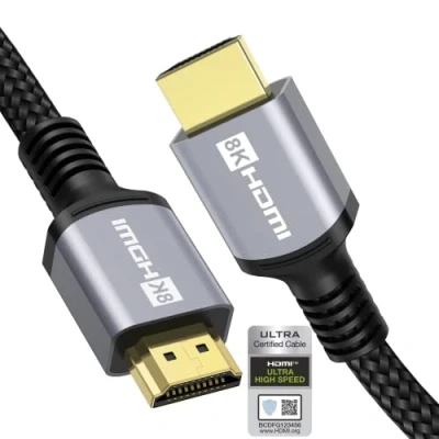 Bild av Anhuicco HDMI 2.1 Kabel 4K 8K Certifierad 6M 48Gbps 10K 30Hz 60Hz 120Hz 2K 240Hz ALLM G SYNC Dobly ARC eARC HDR10+ HDCP 2.3 VRR Kompatibel PS5 Xbox Soundbar Real Fire TV