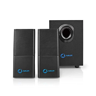 Bild av NEDIS gaminghögtalare 2.1 stereoljud toppeffekt 33W USB driven 3,5 mm jack RMS: 11W Med träsubwoofer 1,2 m kabel svart