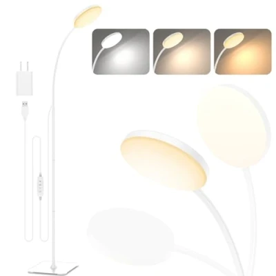 Bild av Mojimdo Golvlampa, [3 färger &amp; 10 ljusstyrkor] Slim LED läslampa stående, dimbar justerbar flexibel golvlampa för barnrum, kontor, vardagsrum, hörn sängbordslampa