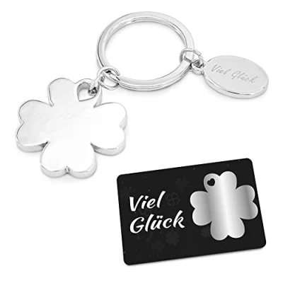 Bild av ZWEN Lyckobringare nyckelring fyrklöver + lycka presentbox lyckobringarkort // lyckobringarundervisning, bil, examen, nytt jobb, operation bra förbättringspresent, silver, S