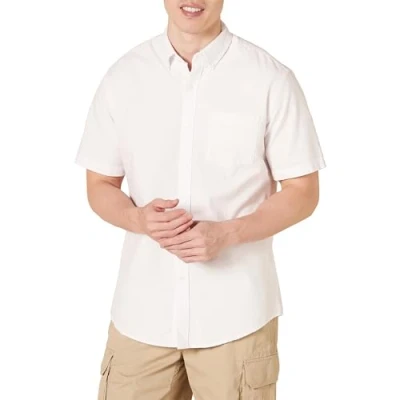 Bild av Amazon Essentials mäns normal passform kortärmad ficka Oxford skjorta, vit, X Small
